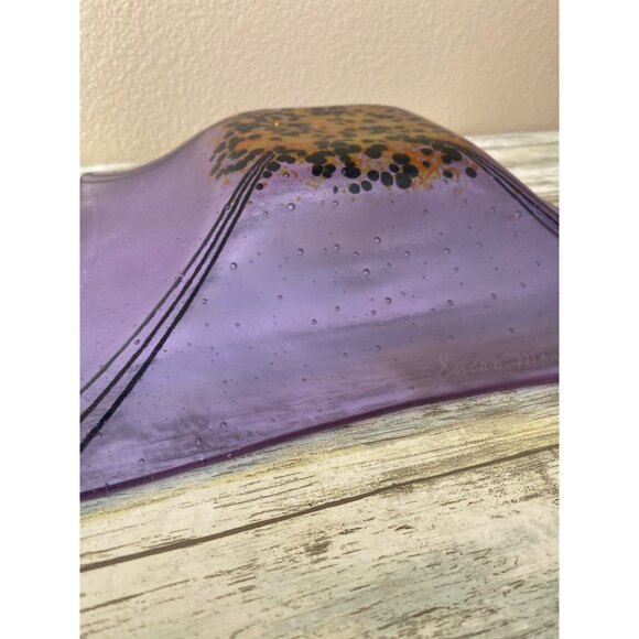 Susan Maxfield Handcrafted Purple & Yellow Fused Glass Decorative Bowl 2003 - Picture 5 of 11